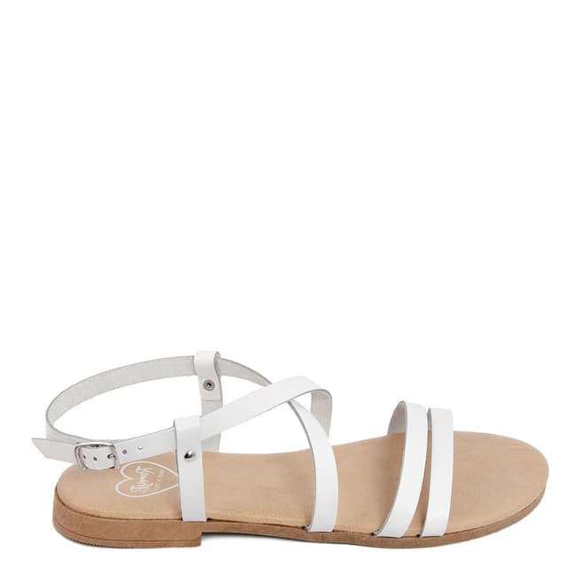 Romy B White Leather Crossover Sandals
