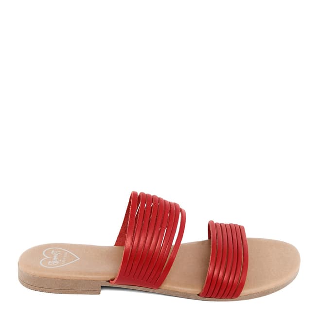 Romy B Red Leather Strappy Mule Sandals