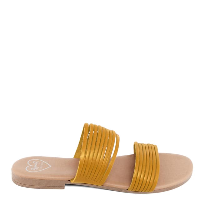 Romy B Mustard Leather Strappy Mule Sandals