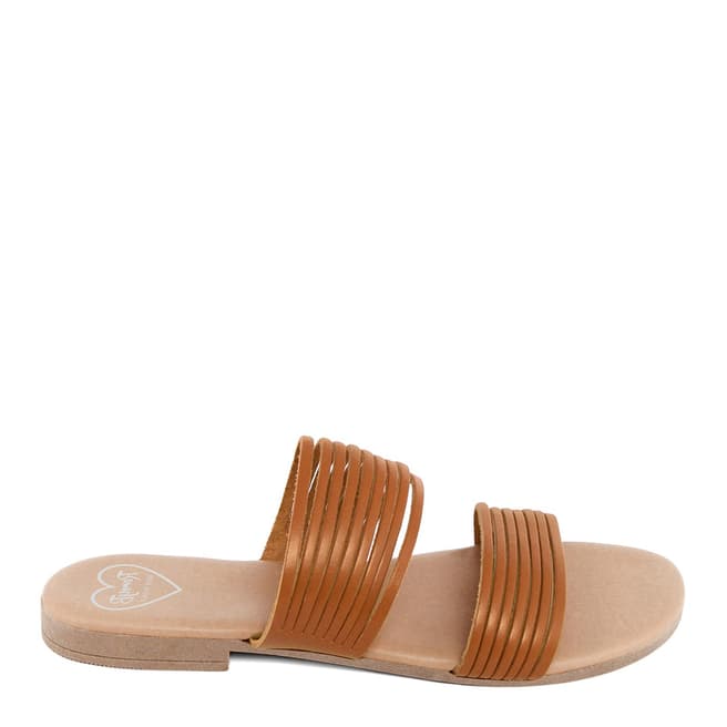 Romy B Tan Leather Strappy Mule Sandals