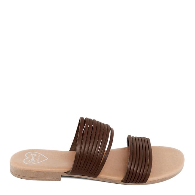 Romy B Brown Leather Strappy Mule Sandals