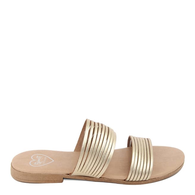 Romy B Gold Leather Strappy Mule Sandals