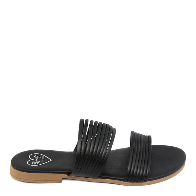 Romy B Black Leather Strappy Mule Sandals