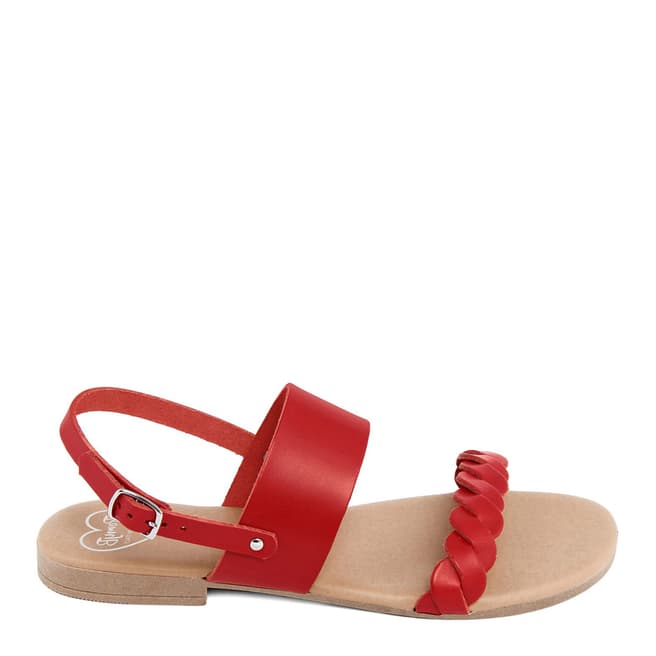Romy B Red Leather Braided Flat Sandals