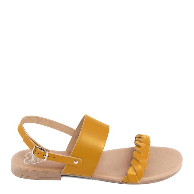 Romy B Mustard Leather Braided Flat Sandals