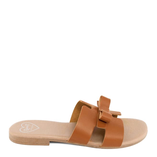 Romy B Tan Leather Bow Slide Sandals