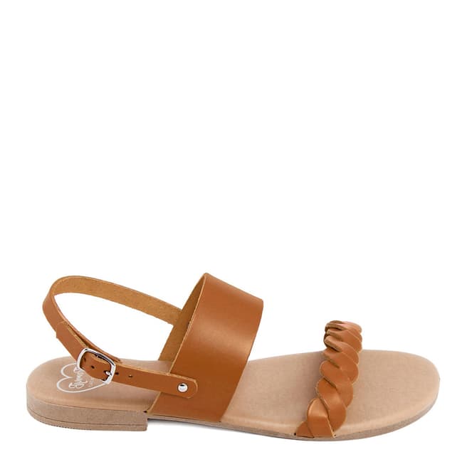 Romy B Tan Leather Braided Flat Sandals