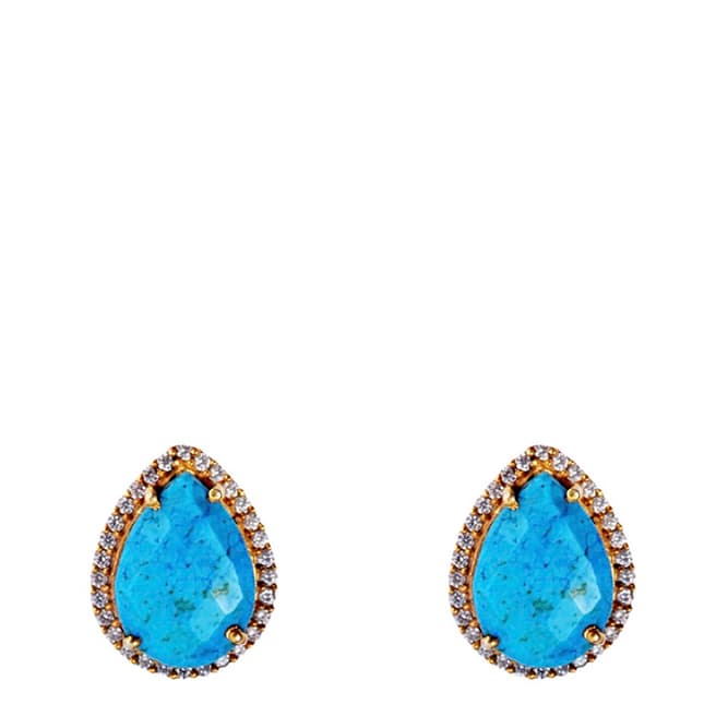 Liv Oliver 18K Gold Plated Turquoise Halo Earrings