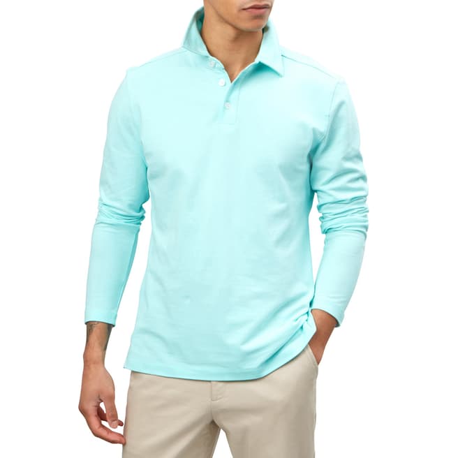 Richard James Blue Long Sleeve Pique Polo Shirt