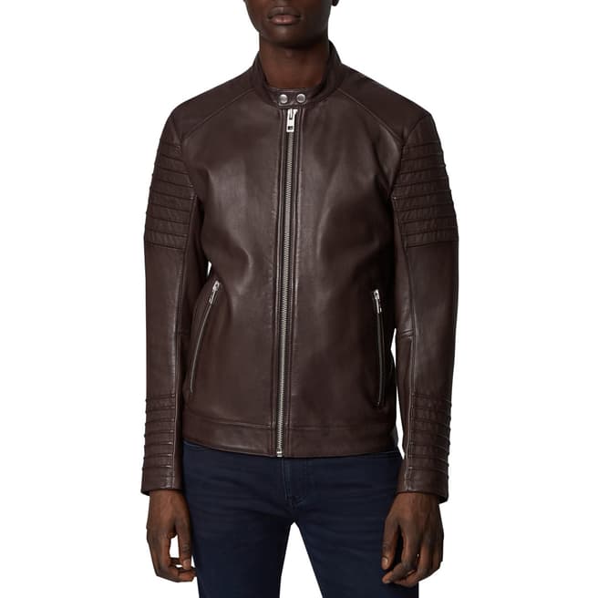 BOSS Brown Jordon1 Leather Jacket