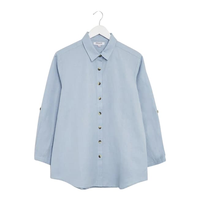 Great Plains Pale Blue Button Through Cotton Linen Blend Shirt