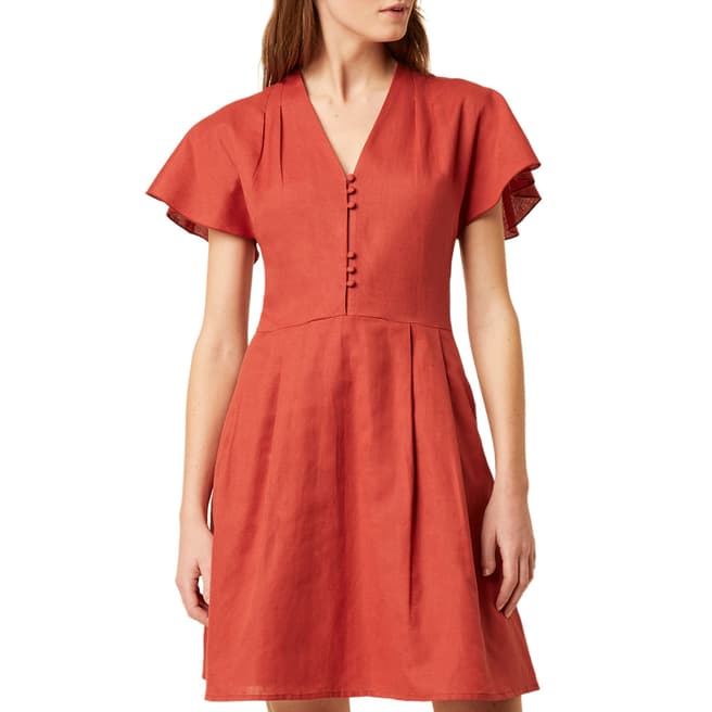 Great Plains Red V Neck Cotton Linen Blend Dress