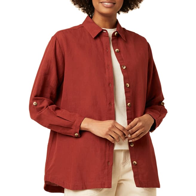 Great Plains Red Button Through Cotton Linen Shirt
