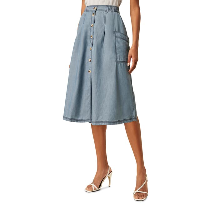 Great Plains Blue Button Through Cotton Skirt