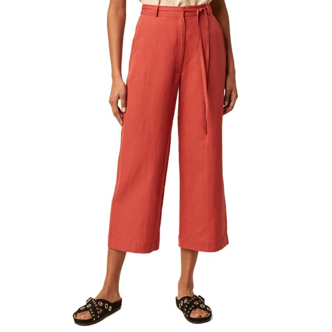Great Plains Red Belted Wide Leg Cotton Trouser