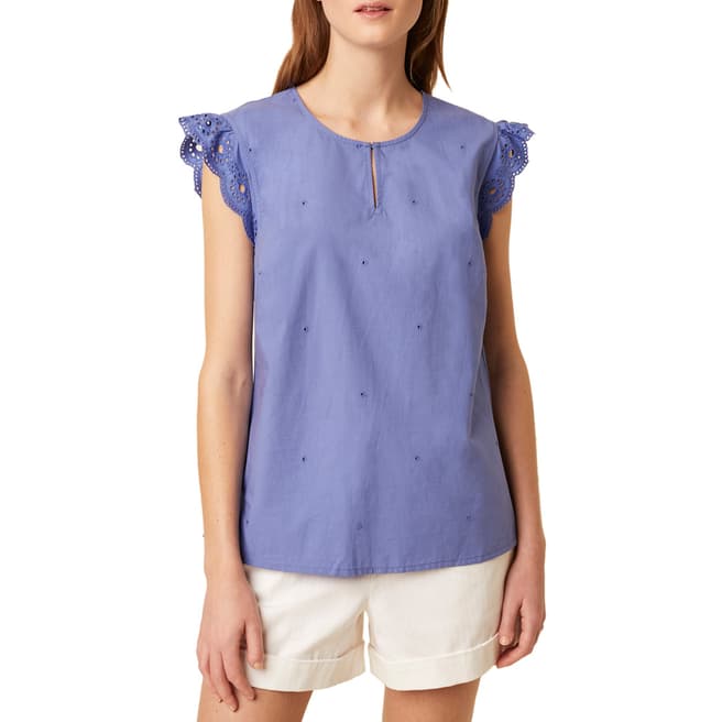 Great Plains Blue Ruffle Sleeve Detailed Cotton Top