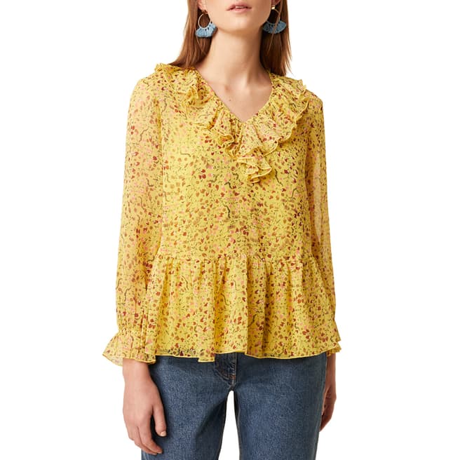 Great Plains Yellow Floral Ruffle Blouse