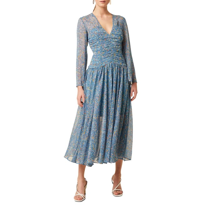 Great Plains Blue Multi Print Pleated Midi Dress