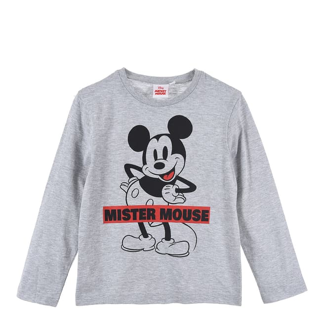 Disney Kid's Light Grey Mickey Long Sleeve Cotton T-Shirt