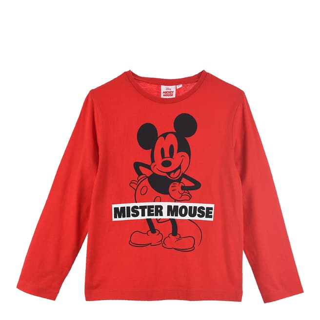 Disney Kid's Red Mickey Long Sleeve Cotton T-Shirt