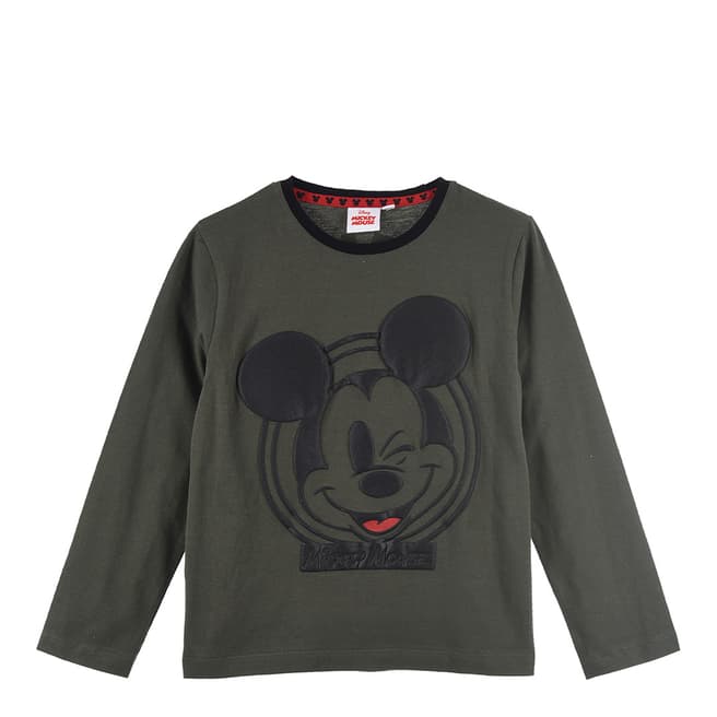 Disney Kid's Green Mickey Long Sleeve Cotton T-Shirt