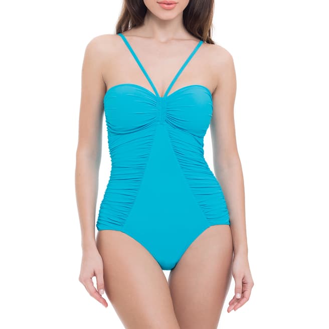 Profile By Gottex Light Blue Swan Lake Shirred Bandeau One Piece Swimsuit
