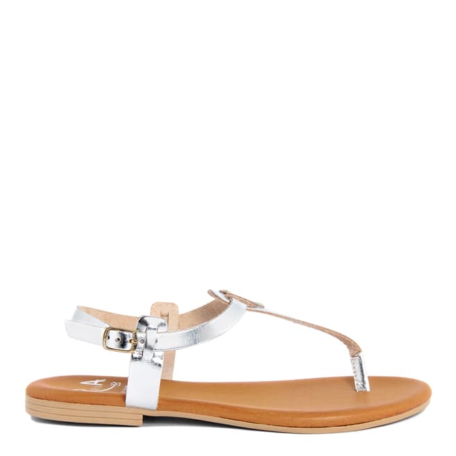 Alissa Shoes Silver Leather T Bar Sandal