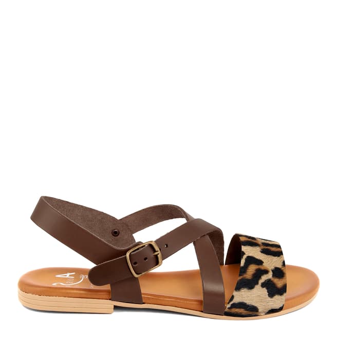 Alissa Shoes Leopard Leather Flat Sandal