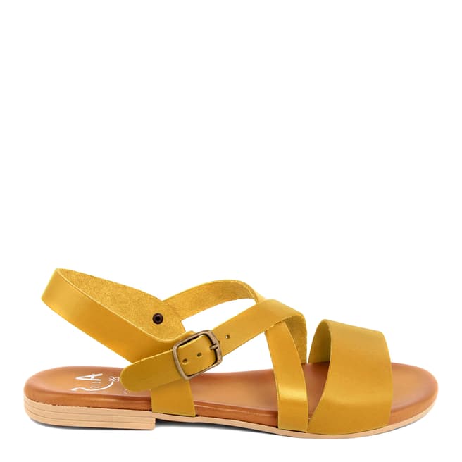Alissa Shoes Yellow Leather Flat Sandal