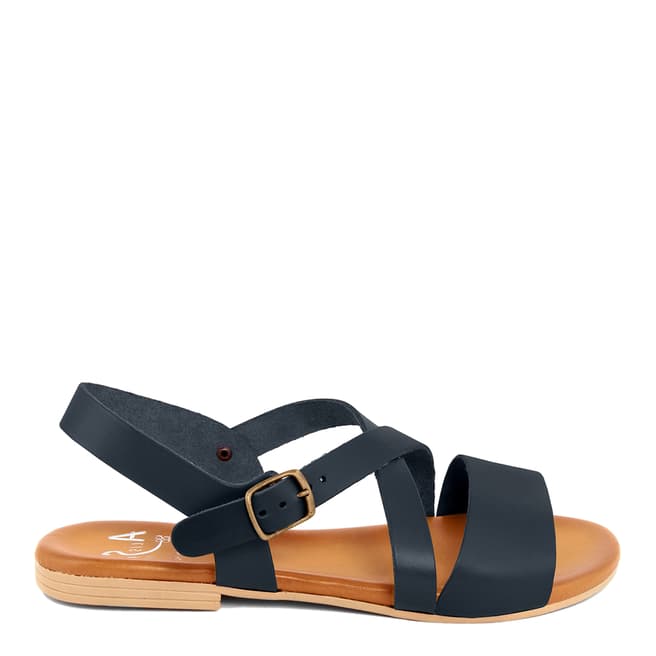 Alissa Shoes Navy Leather Flat Sandal