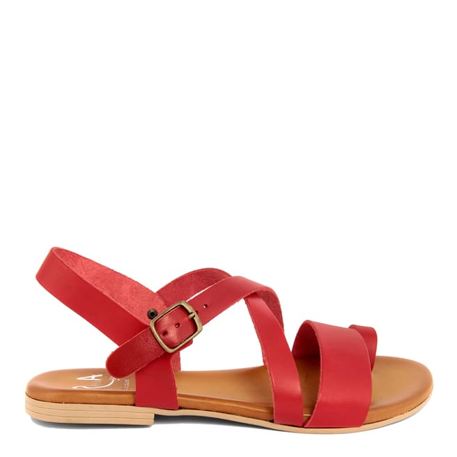 Alissa Shoes Red Crossed Strap Flat Sandal