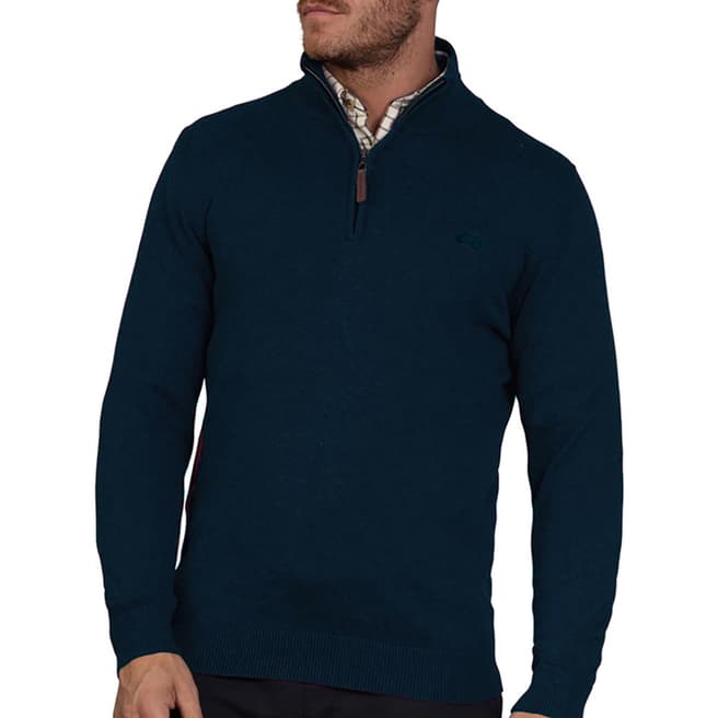 Raging Bull Navy Blue Knitted 1/4 Zip Sweater