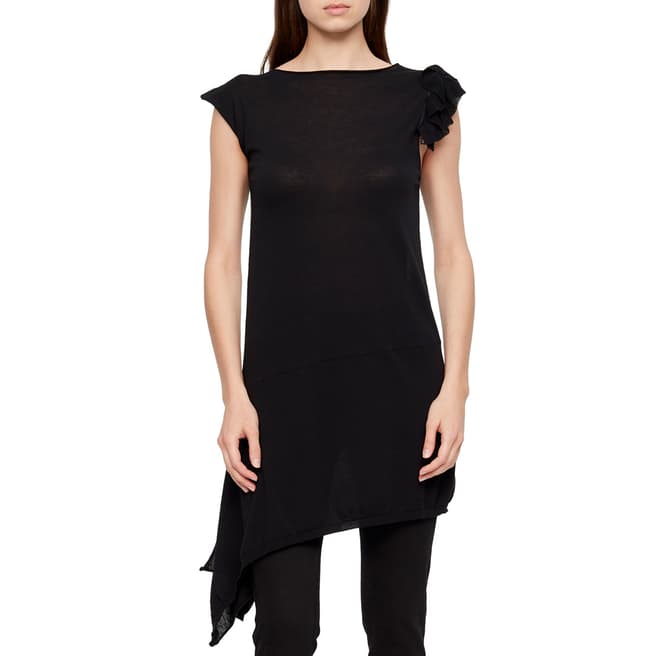 SARAH PACINI Black Ruffled Asymmetrical Cotton Dress
