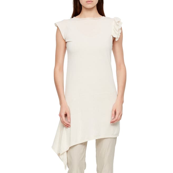 SARAH PACINI White Ruffled Asymmetrical Cotton Dress
