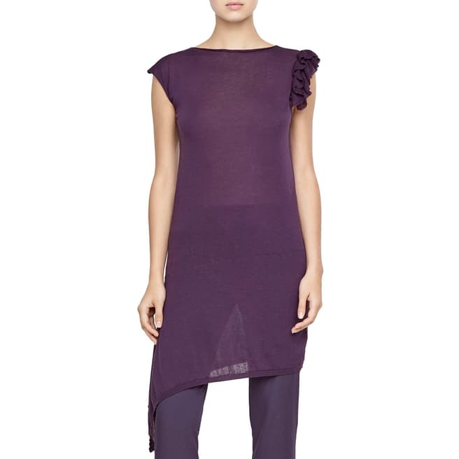SARAH PACINI Purple Ruffled Asymmetrical Cotton Dress