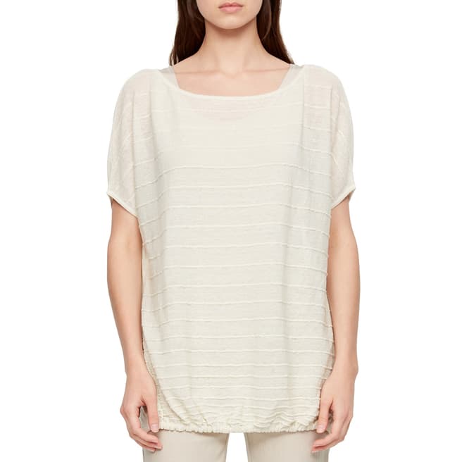 SARAH PACINI White Striped Round Neck Linen T-Shirt