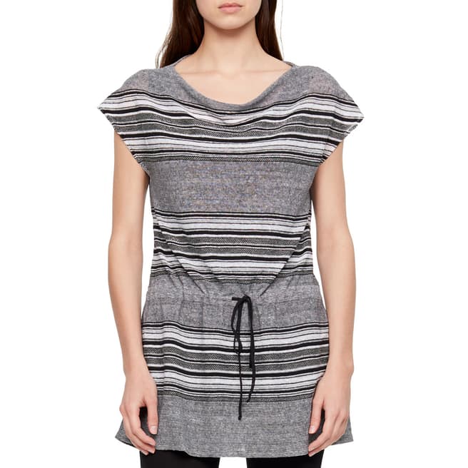 SARAH PACINI Black/White Striped Drawstring Linen Tunic
