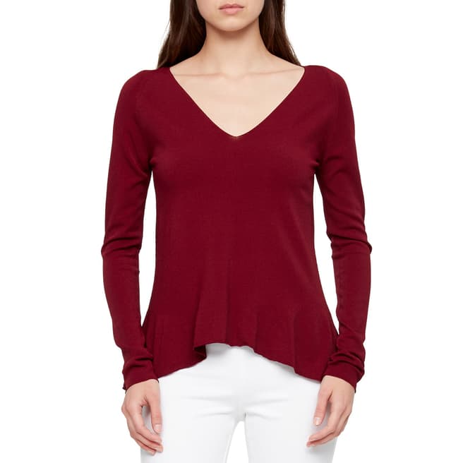 SARAH PACINI Red V Neck Pleated Long Sleeved Top