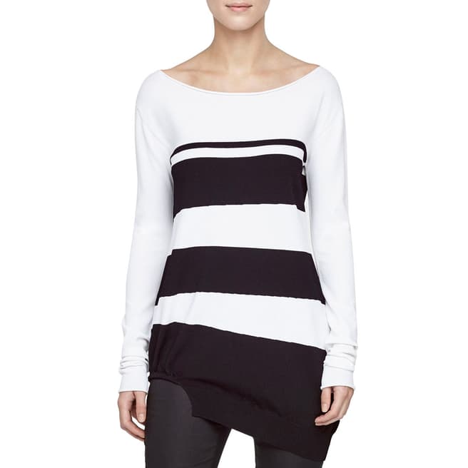 SARAH PACINI Black/White Asymmetrical Striped Top
