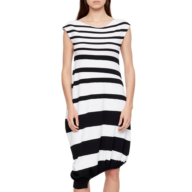 SARAH PACINI Black/White Asymmetrical Striped Dress