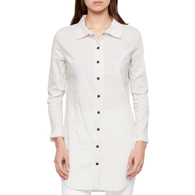 SARAH PACINI Ecru Stripe Wrinkled Cotton Shirt