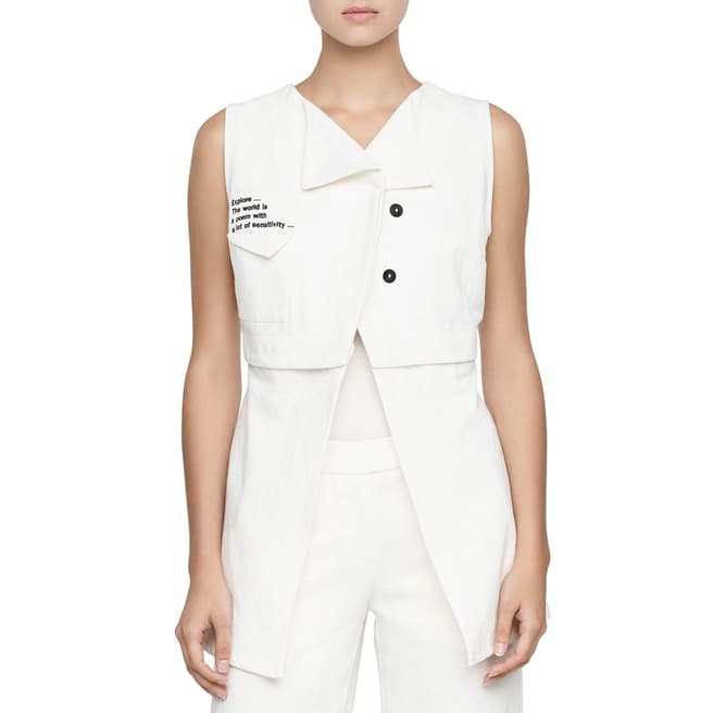SARAH PACINI White Button Panel Cotton/Linen Jacket