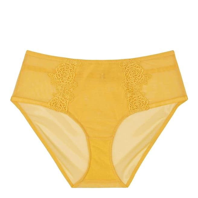 Playful Promises Mustard Vivienne Net Satin And Lace High Waist Brief