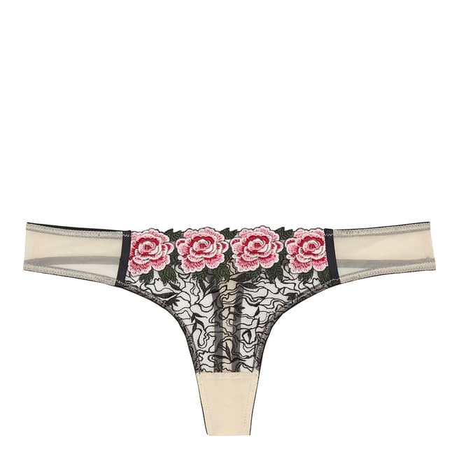 Playful Promises Black Katy Rose Embroidered Thong