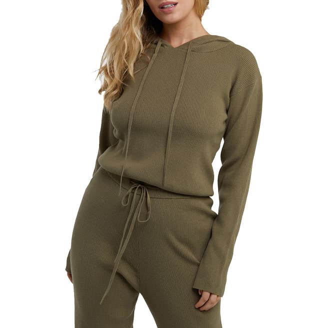 Wolf & Whistle Khaki Super Soft Knitted Rib Cropped Hoodie