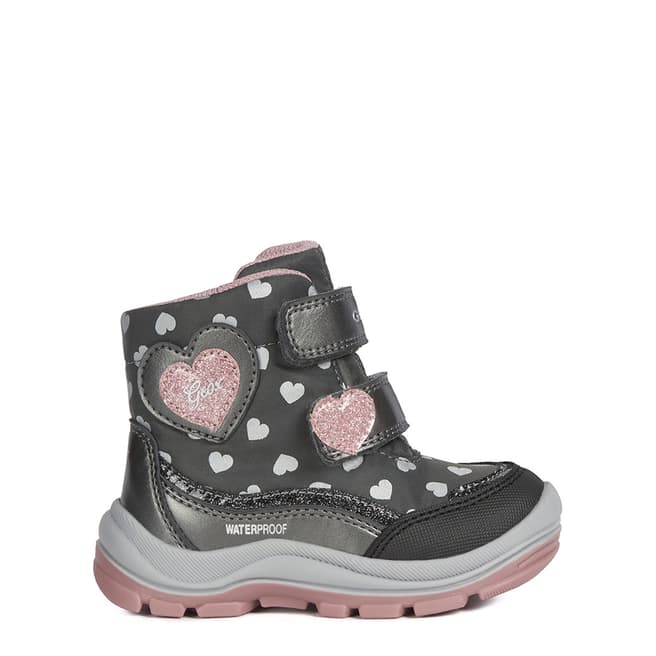 Geox Girl's Dark Grey/Pink Flanfil Waterproof Snow Boots