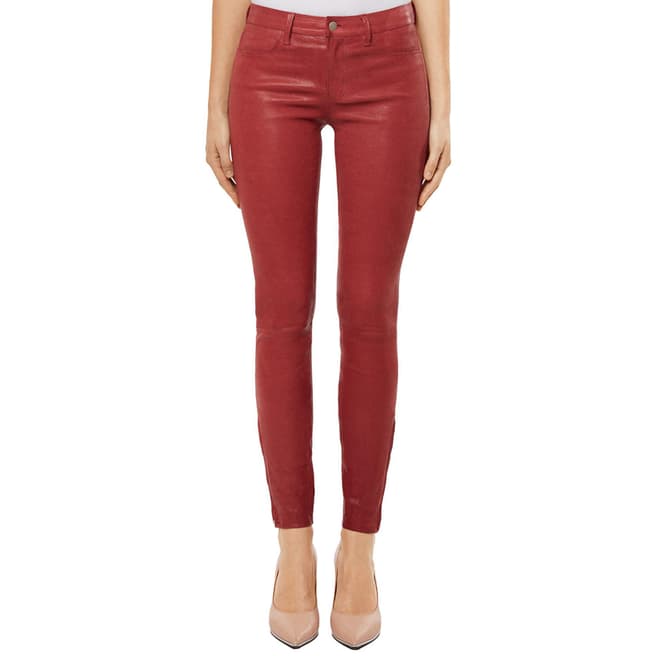 J Brand Red L8001 Leather Mid Rise Skinny Jeans