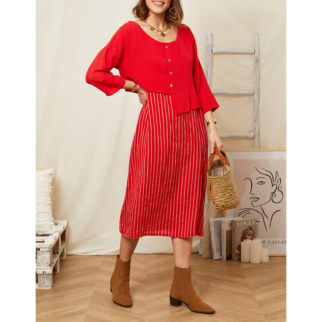 Rodier Red Asymmetric Detailed Linen Dress