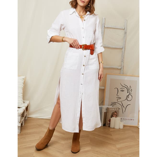 Rodier White Button Through Linen Maxi Shirt Dress