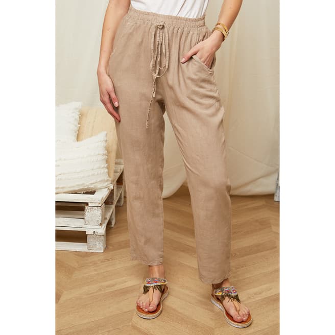Rodier Taupe Draw String Linen Trouser